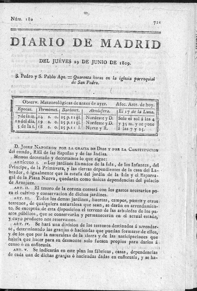 Miniatura de Diario de Madrid del jueves 29 de Junio de 1809