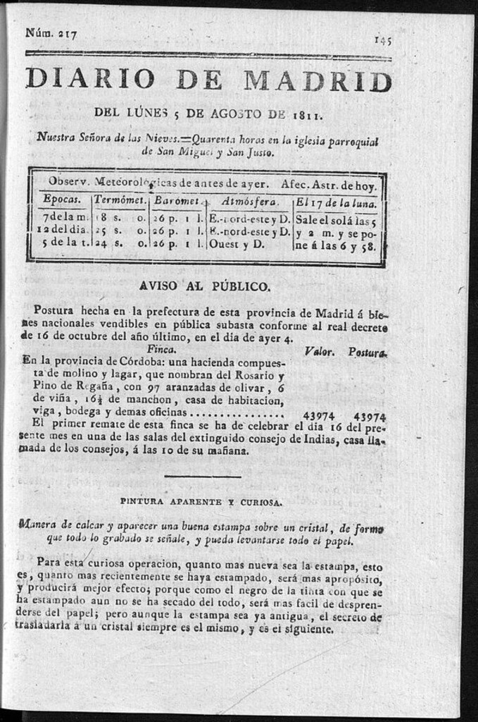 Miniatura de Diario de Madrid del lunes 5 de Agosto de 1811