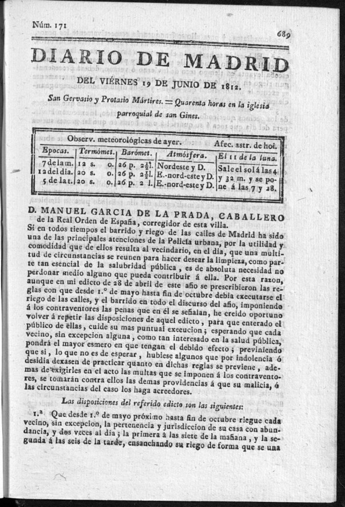 Miniatura de Diario de Madrid del viernes 19 de Junio de 1812