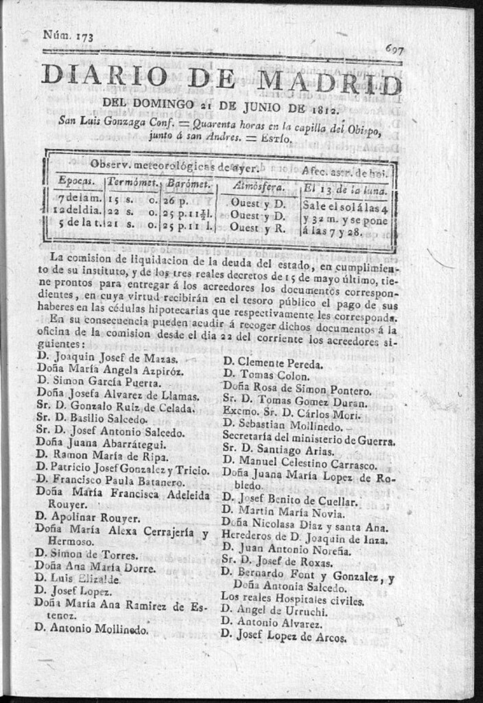 Miniatura de Diario de Madrid del domingo 21 de Junio de 1812