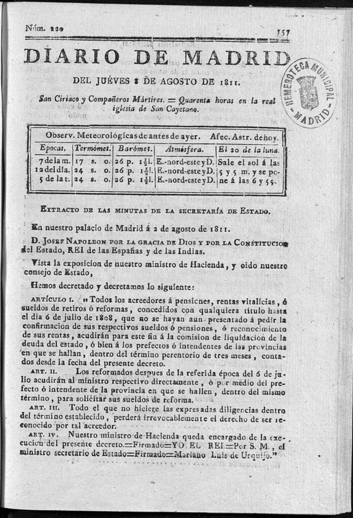 Miniatura de Diario de Madrid del jueves 8 de Agosto de 1811