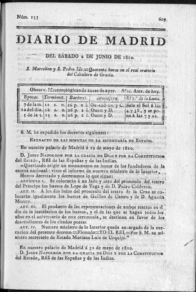 Miniatura de Diario de Madrid del sábado 2 de Junio de 1810