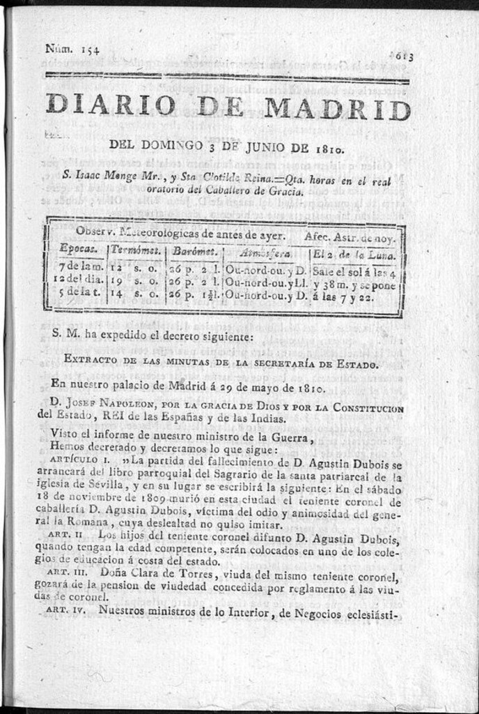 Miniatura de Diario de Madrid del domingo 3 de Junio de 1810