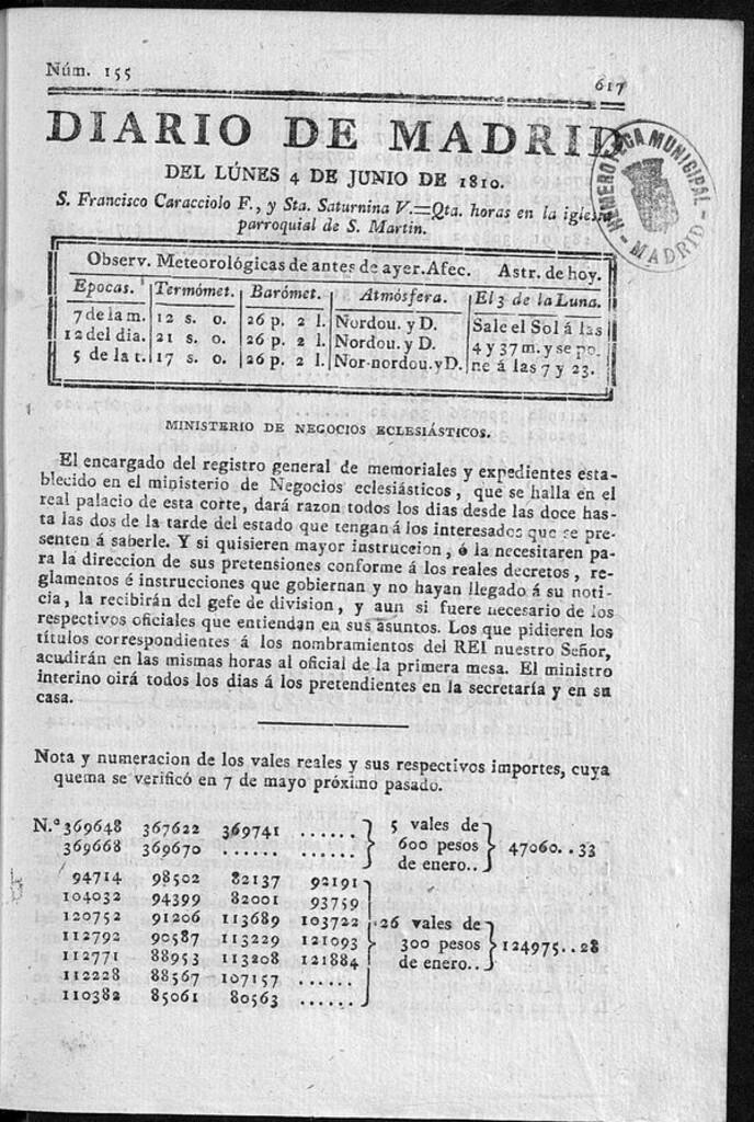 Miniatura de Diario de Madrid del lunes 4 de Junio de 1810