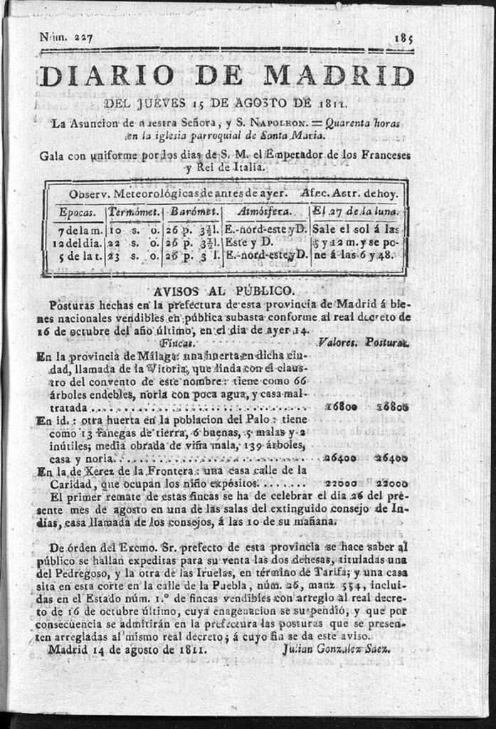 Miniatura de Diario de Madrid del jueves 15 de Agosto de 1811
