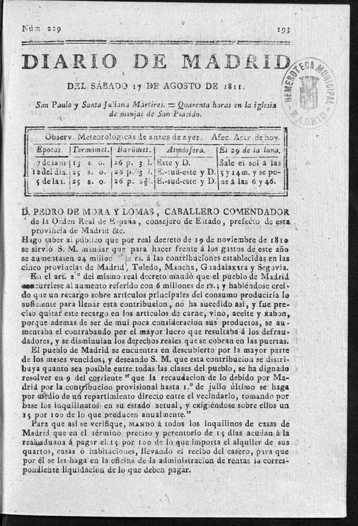 Miniatura de Diario de Madrid del sábado 17 de Agosto de 1811