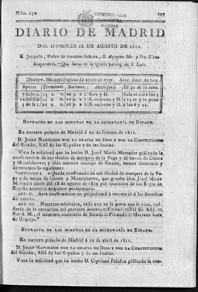 Miniatura de Diario de Madrid del domingo 18 de Agosto de 1811