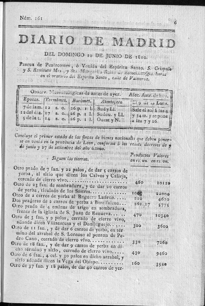 Miniatura de Diario de Madrid del domingo 10 de Junio de 1810