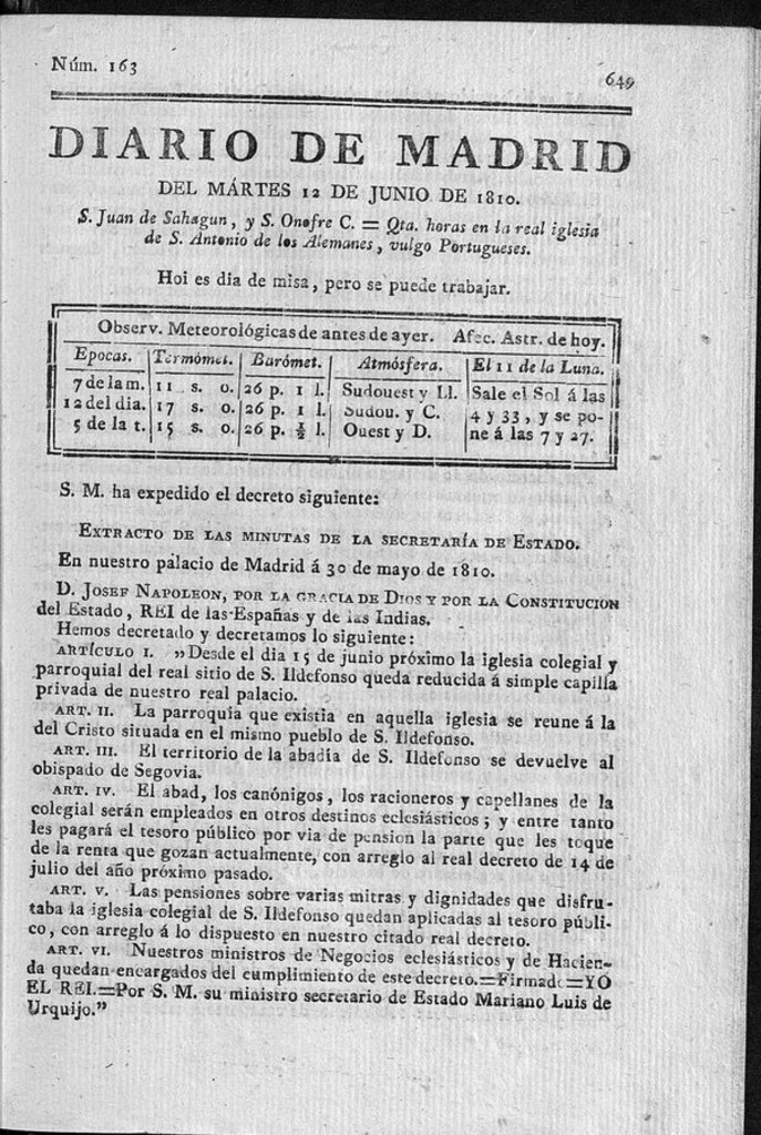 Miniatura de Diario de Madrid del martes 12 de Junio de 1810