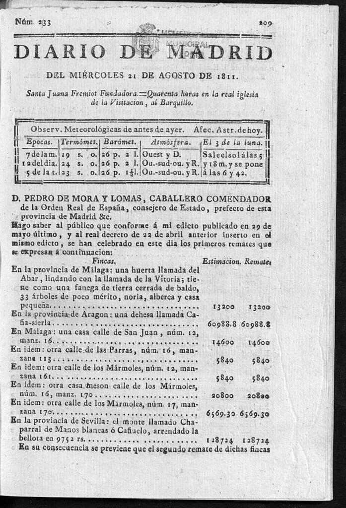 Miniatura de Diario de Madrid del miércoles 21 de Agosto de 1811