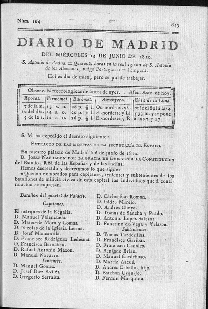 Miniatura de Diario de Madrid del miércoles 13 de Junio de 1810