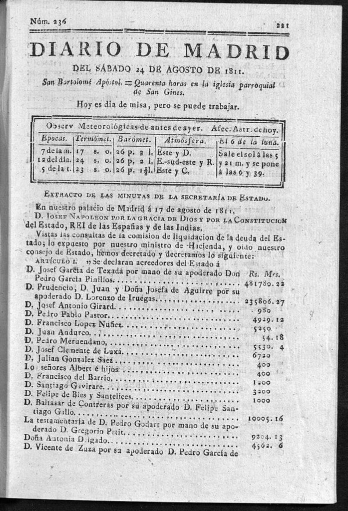 Miniatura de Diario de Madrid del sábado 24 de Agosto de 1811