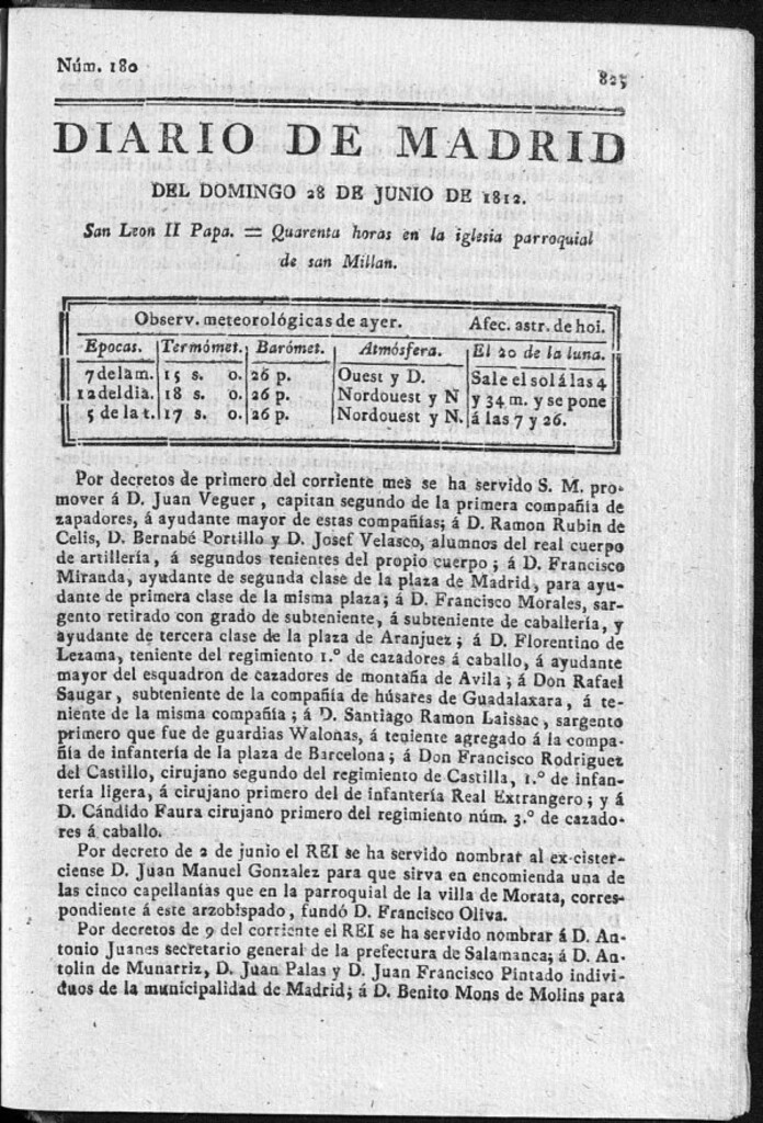 Miniatura de Diario de Madrid del domingo 28 de Junio de 1812
