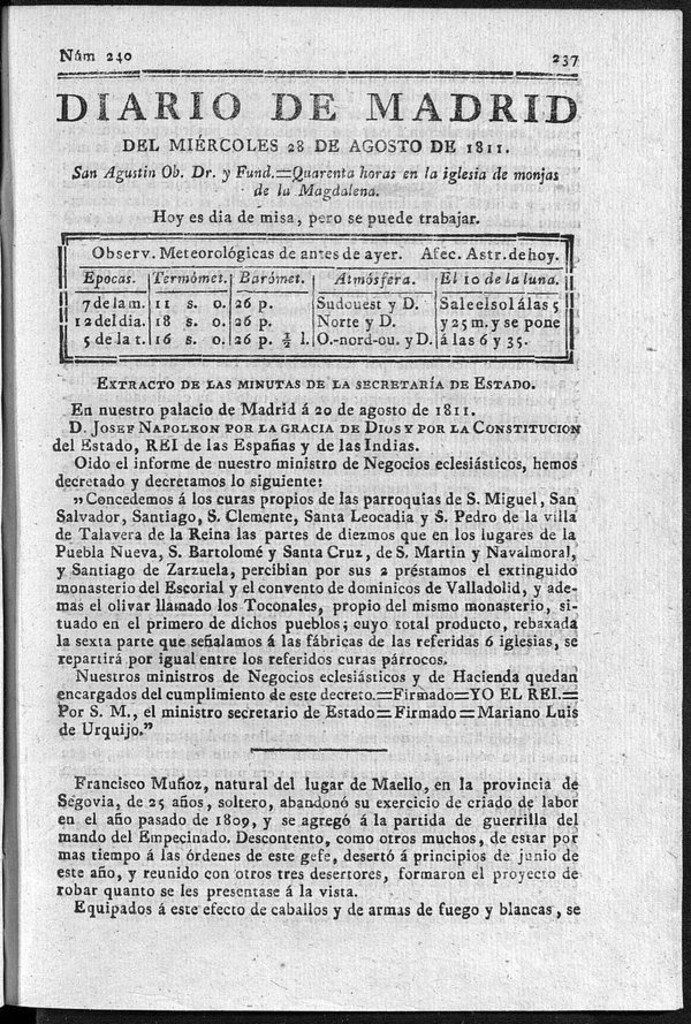 Miniatura de Diario de Madrid del miércoles 28 de Agosto de 1811
