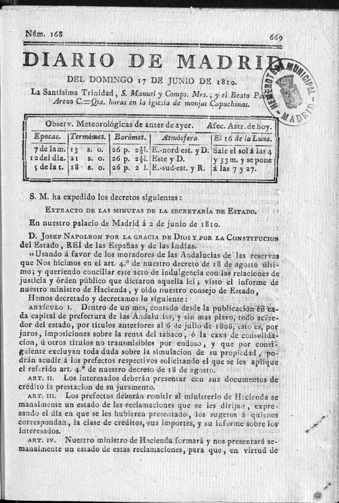 Miniatura de Diario de Madrid del domingo 17 de Junio de 1810