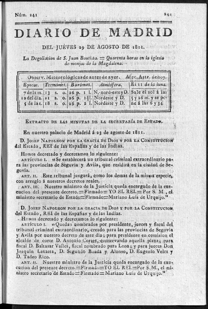Miniatura de Diario de Madrid del jueves 29 de Agosto de 1811