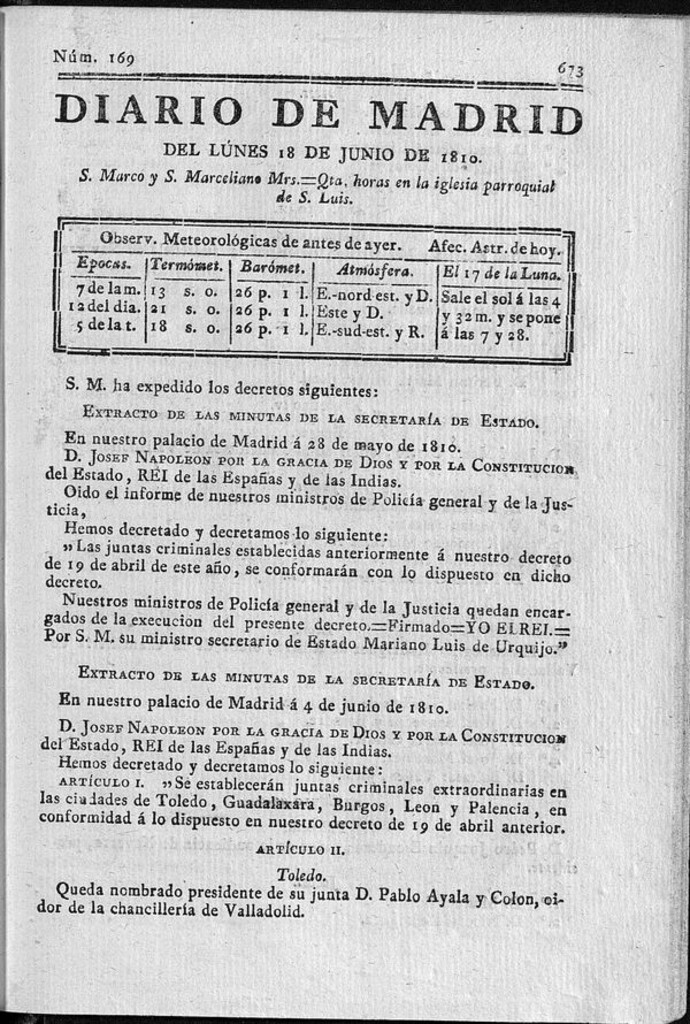 Miniatura de Diario de Madrid del lunes 18 de Junio de 1810