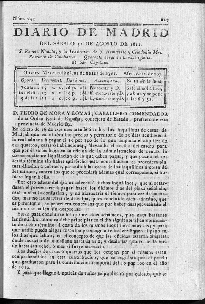 Miniatura de Diario de Madrid del sábado 31 de Agosto de 1811