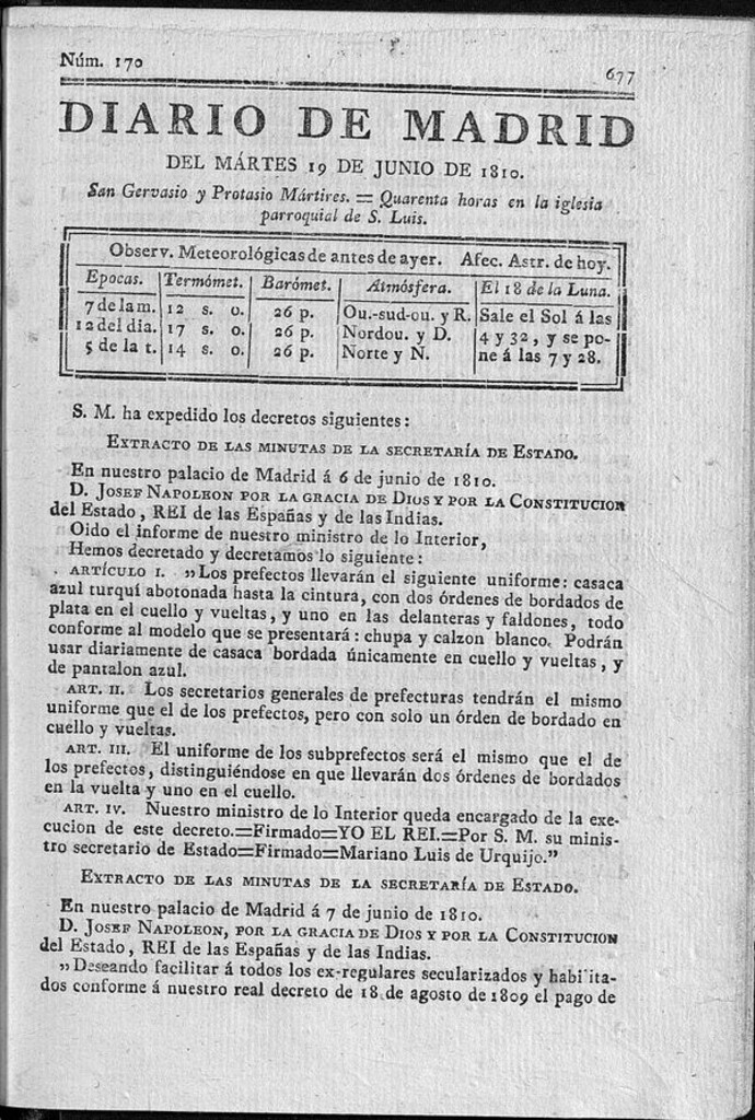 Miniatura de Diario de Madrid del martes 19 de Junio de 1810