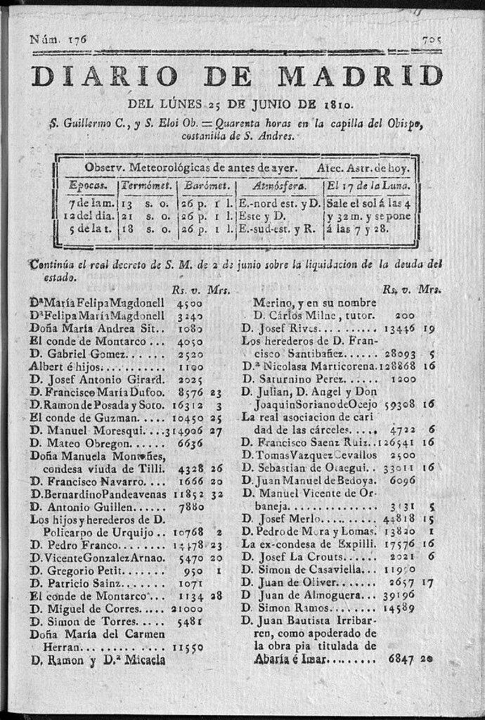 Miniatura de Diario de Madrid del lunes 25 de Junio de 1810
