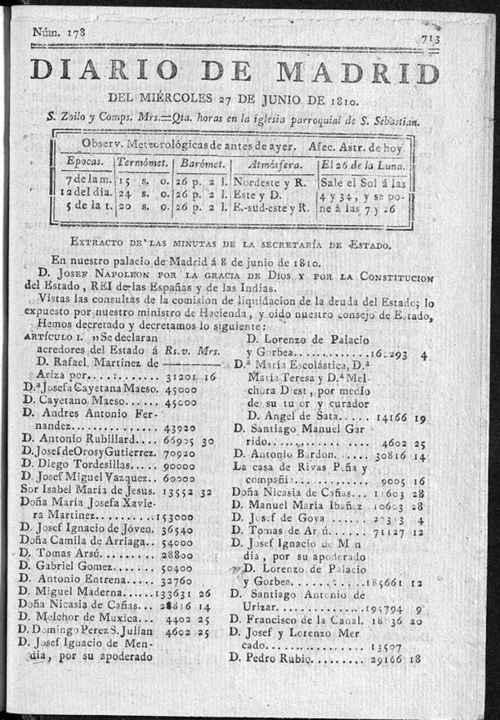 Miniatura de Diario de Madrid del miércoles 27 de Junio de 1810
