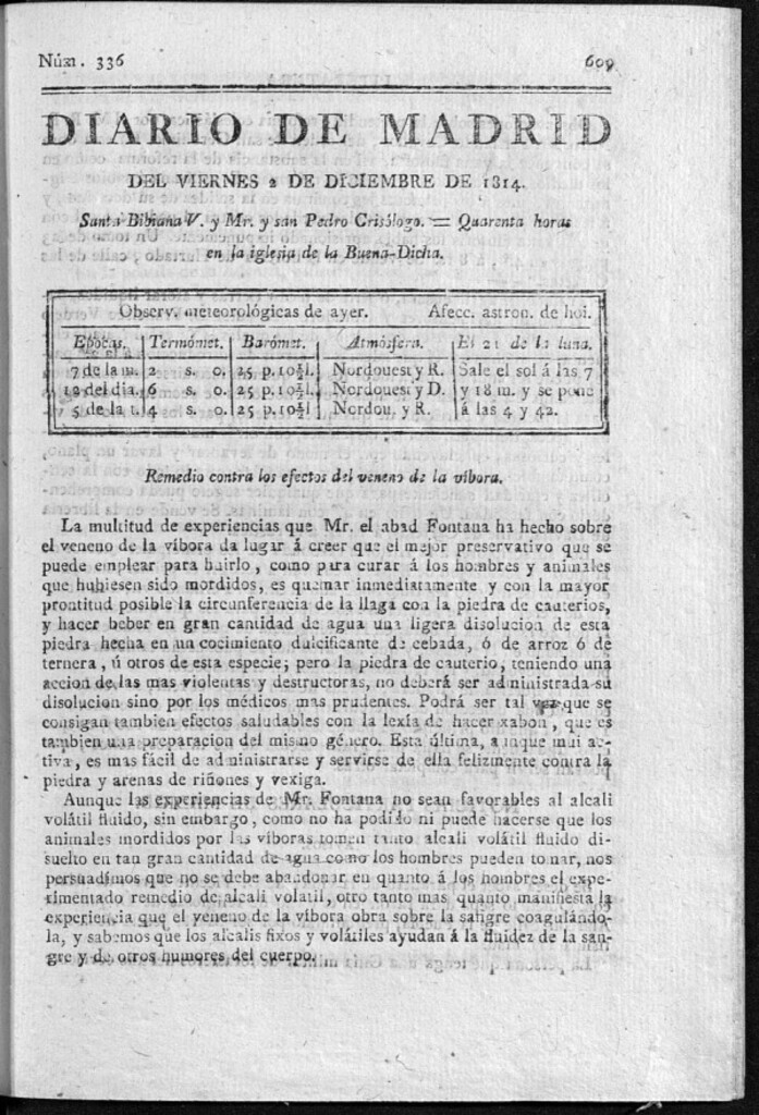 Miniatura de Diario de Madrid del viernes 2 de Diciembre de 1814