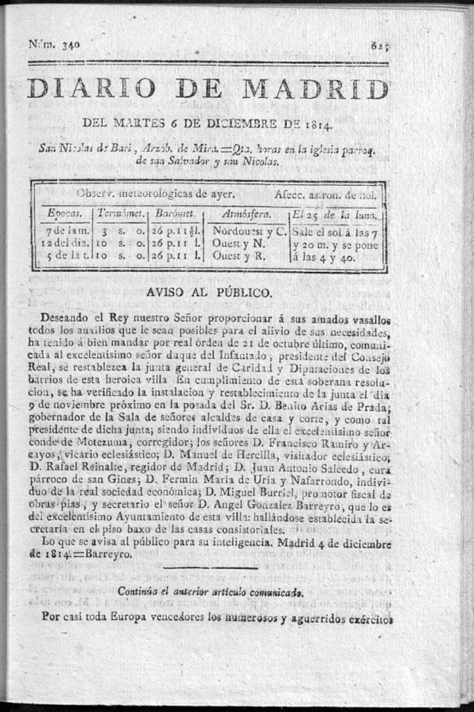 Miniatura de Diario de Madrid del martes 6 de Diciembre de 1814