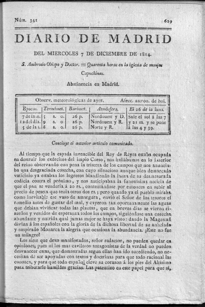 Miniatura de Diario de Madrid del miércoles 7 de Diciembre de 1814