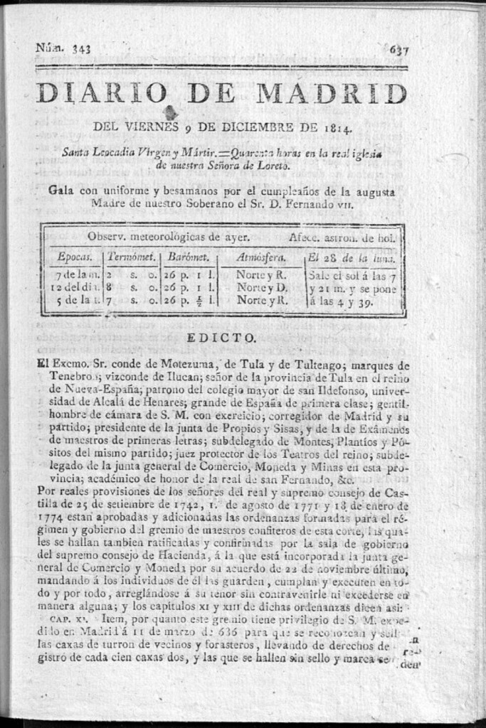 Miniatura de Diario de Madrid del viernes 9 de Diciembre de 1814