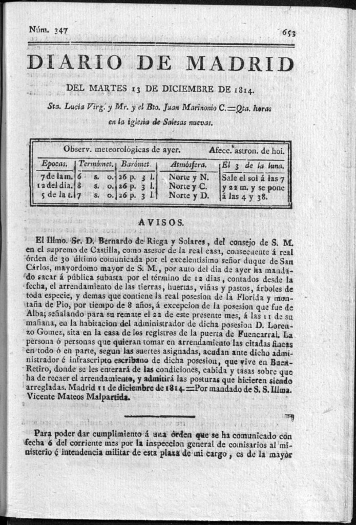 Miniatura de Diario de Madrid del martes 13 de Diciembre de 1814