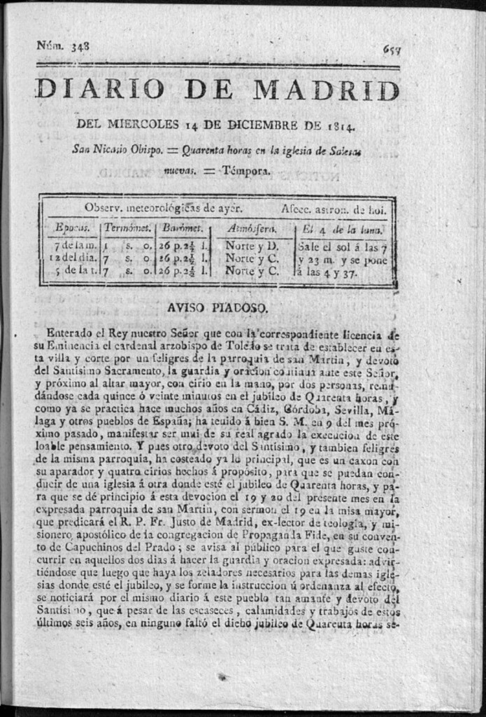 Miniatura de Diario de Madrid del miércoles 14 de Diciembre de 1814