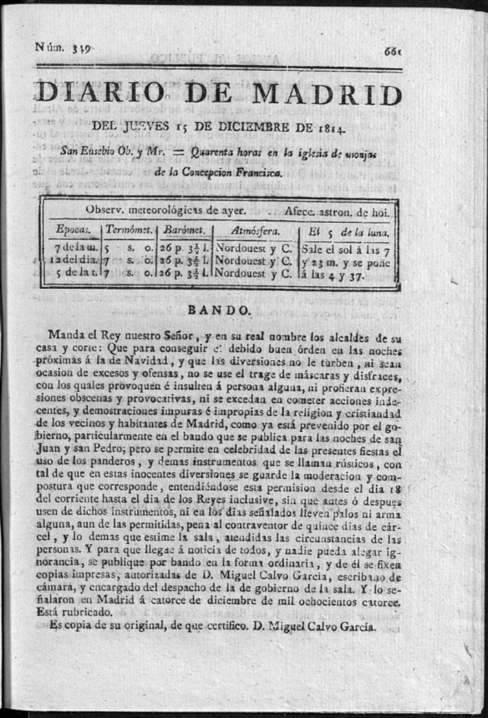 Miniatura de Diario de Madrid del jueves 15 de Diciembre de 1814