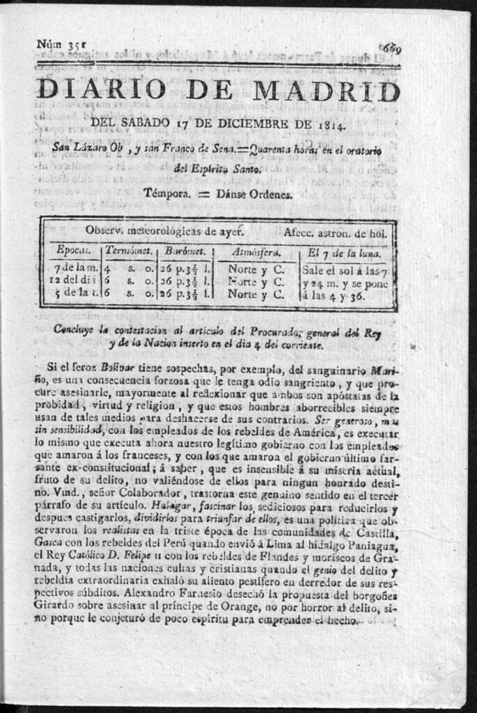 Miniatura de Diario de Madrid del sábado 17 de Diciembre de 1814