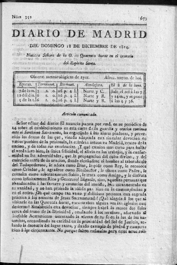 Miniatura de Diario de Madrid del domingo 18 de Diciembre de 1814