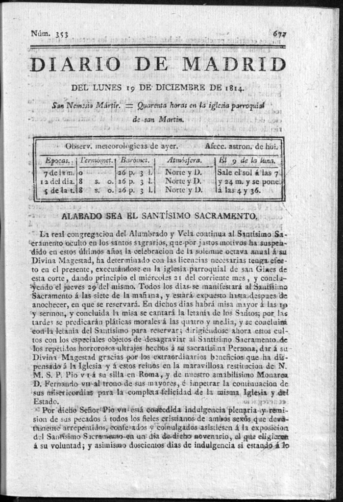 Miniatura de Diario de Madrid del lunes 19 de Diciembre de 1814