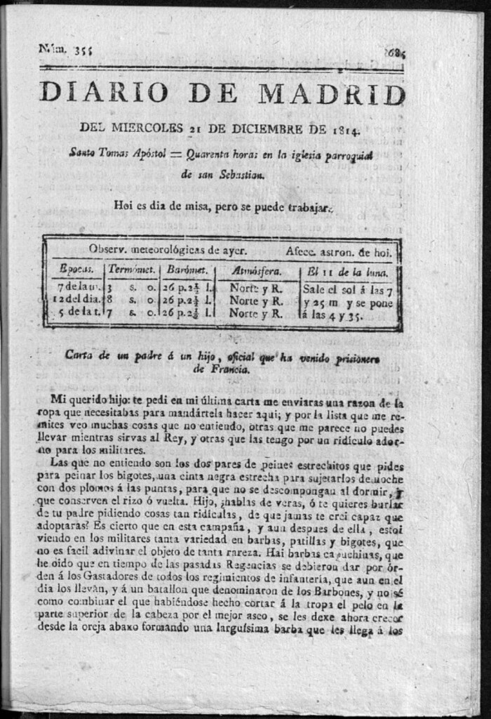 Miniatura de Diario de Madrid del miércoles 21 de Diciembre de 1814