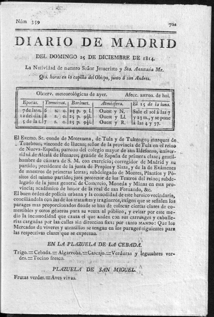 Miniatura de Diario de Madrid del domingo 25 de Diciembre de 1814
