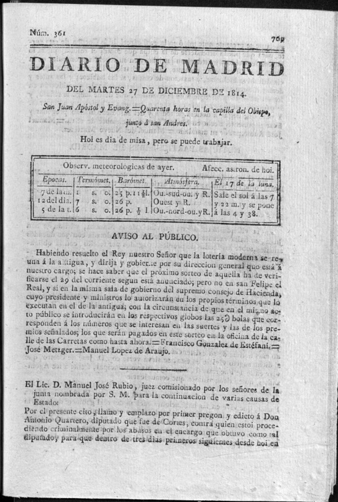 Miniatura de Diario de Madrid del martes 27 de Diciembre de 1814