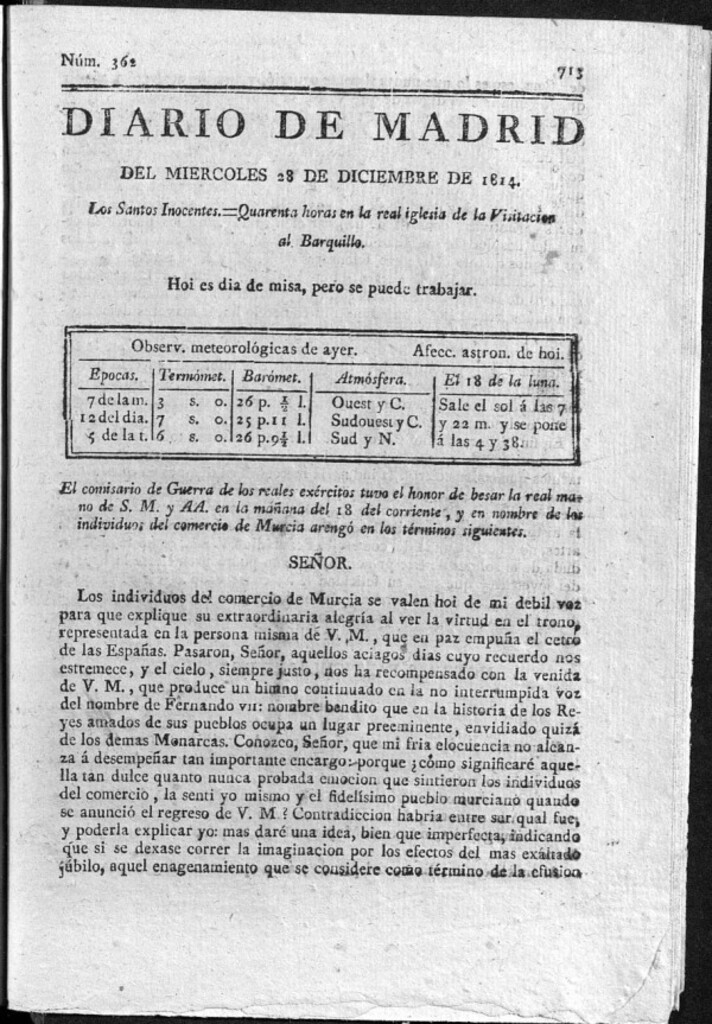 Miniatura de Diario de Madrid del miércoles 28 de Diciembre de 1814