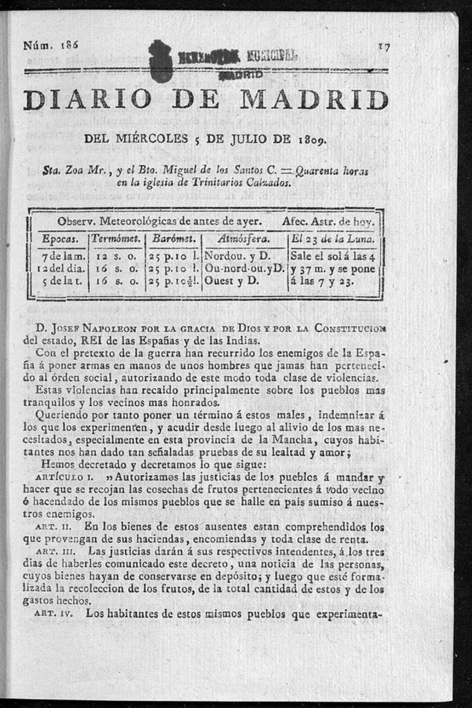Miniatura de Diario de Madrid del miércoles 5 de Julio de 1809