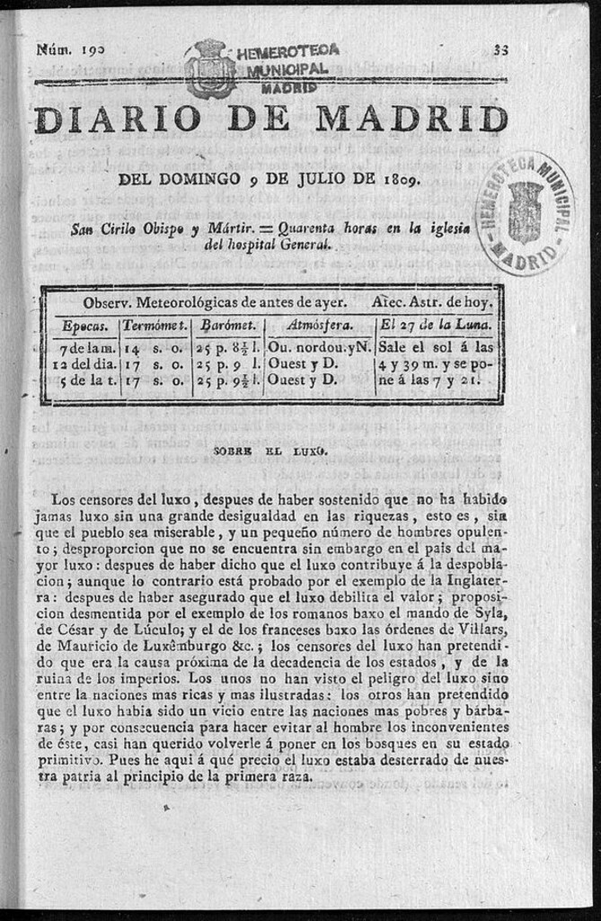 Miniatura de Diario de Madrid del domingo 9 de Julio de 1809