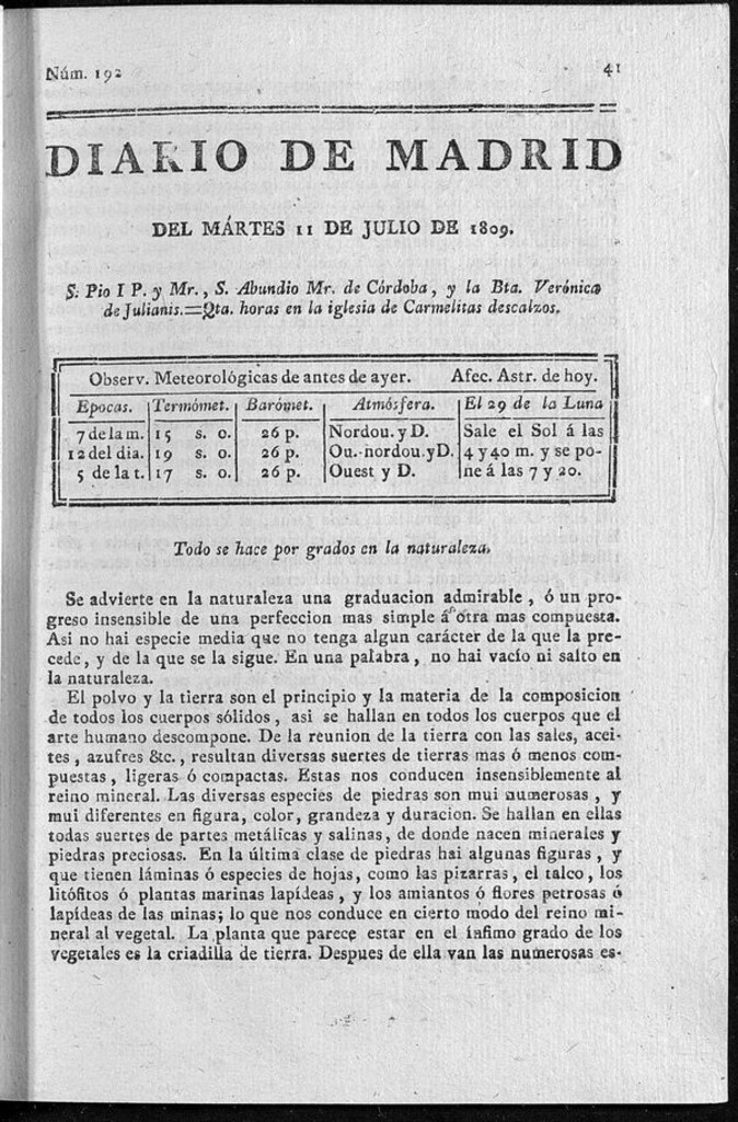 Miniatura de Diario de Madrid del martes 11 de Julio de 1809