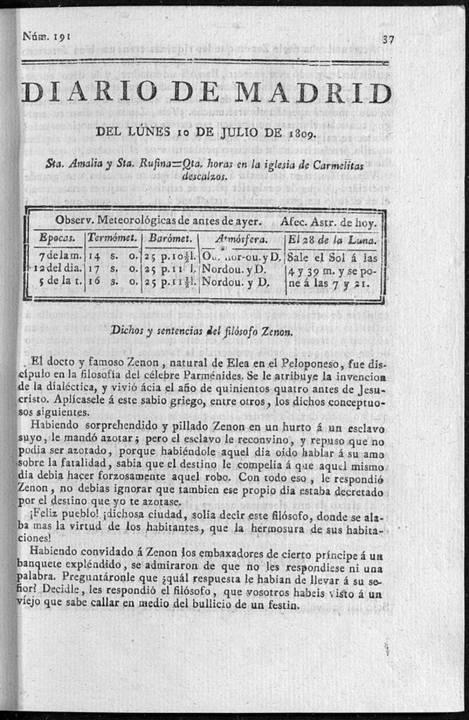 Miniatura de Diario de Madrid del lunes 10 de Julio de 1809