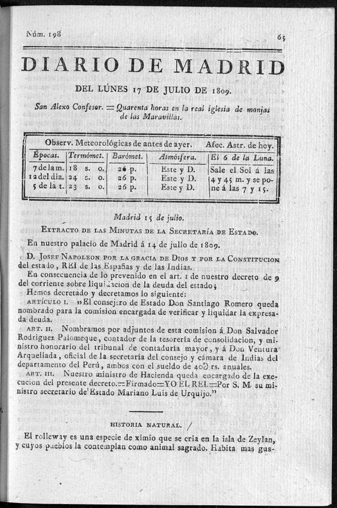 Miniatura de Diario de Madrid del lunes 17 de Julio de 1809