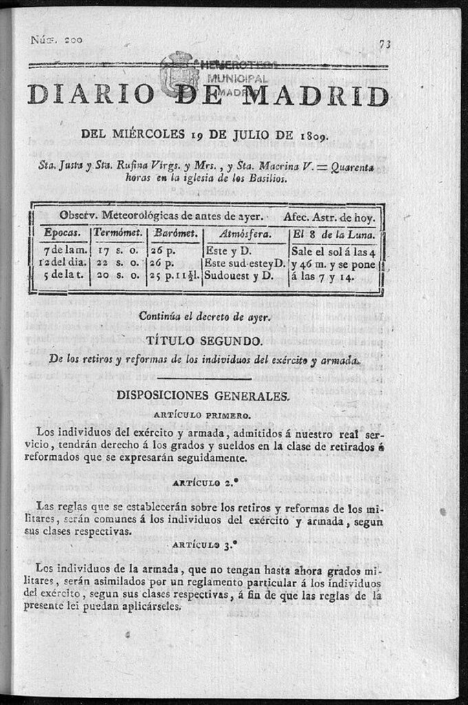 Miniatura de Diario de Madrid del miércoles 19 de Julio de 1809