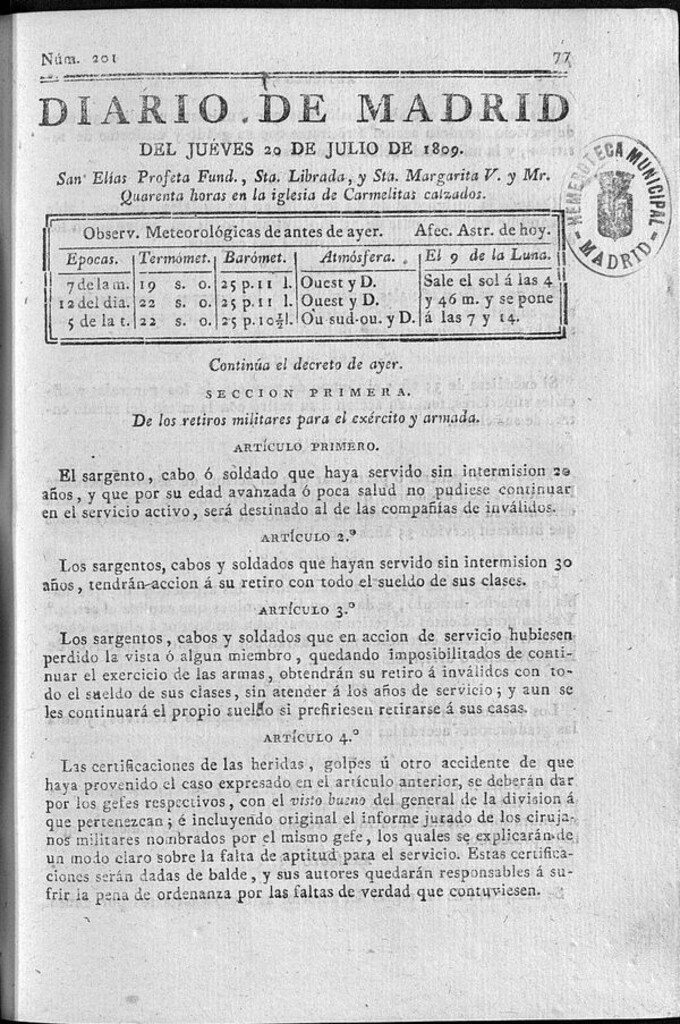 Miniatura de Diario de Madrid del jueves 20 de Julio de 1809