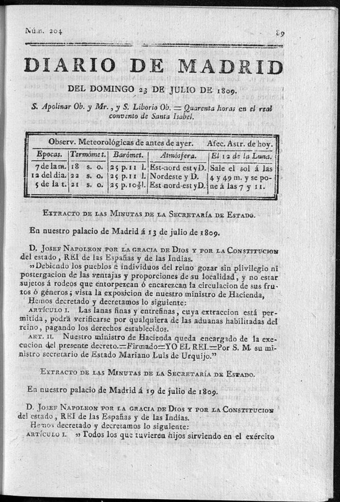 Miniatura de Diario de Madrid del domingo 23 de Julio de 1809