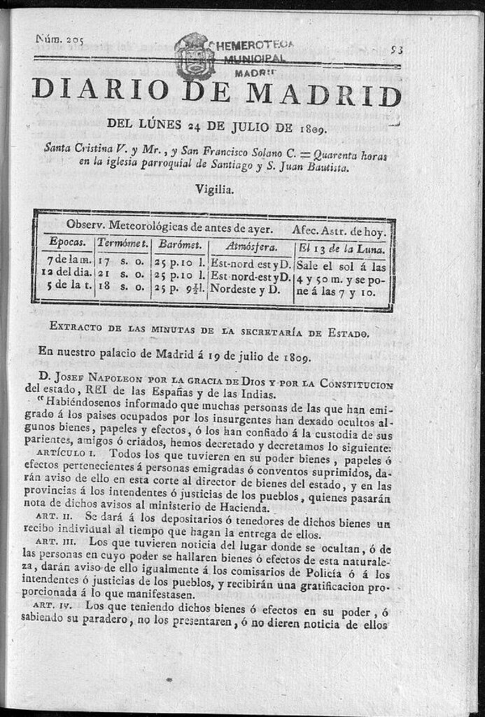 Miniatura de Diario de Madrid del lunes 24 de Julio de 1809