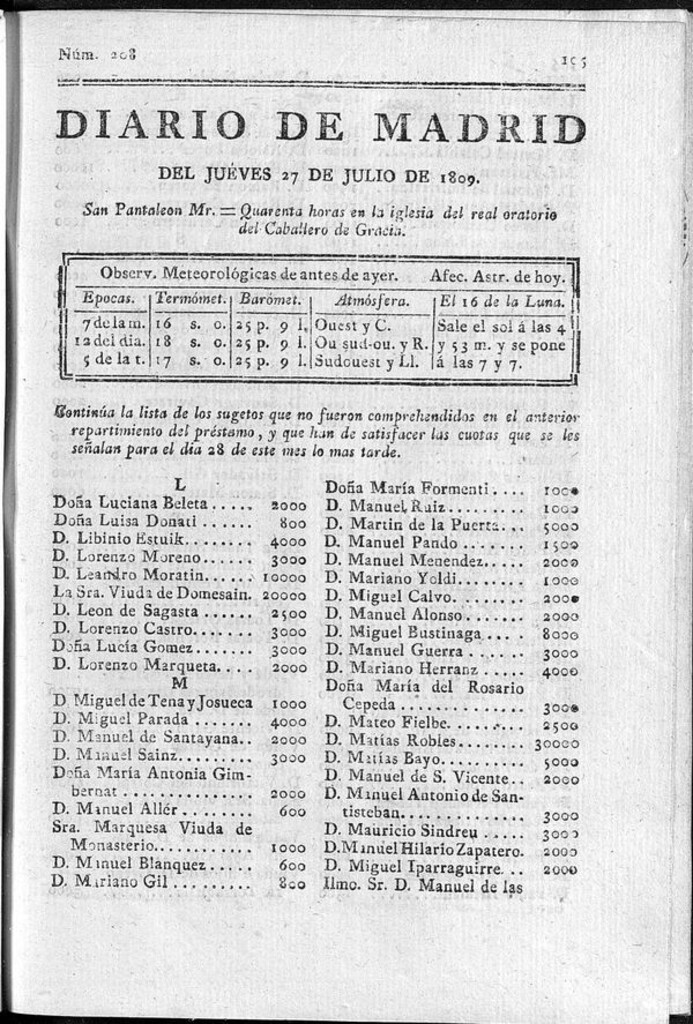 Miniatura de Diario de Madrid del jueves 27 de Julio de 1809
