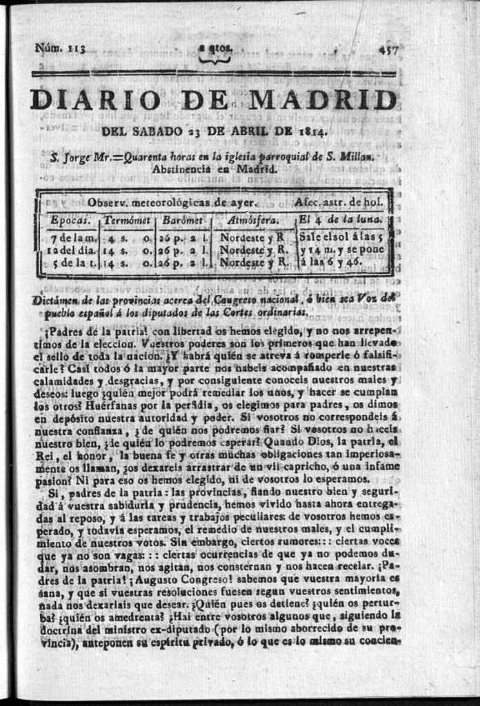 Miniatura de Diario de Madrid del sábado 23 de Abril de 1814